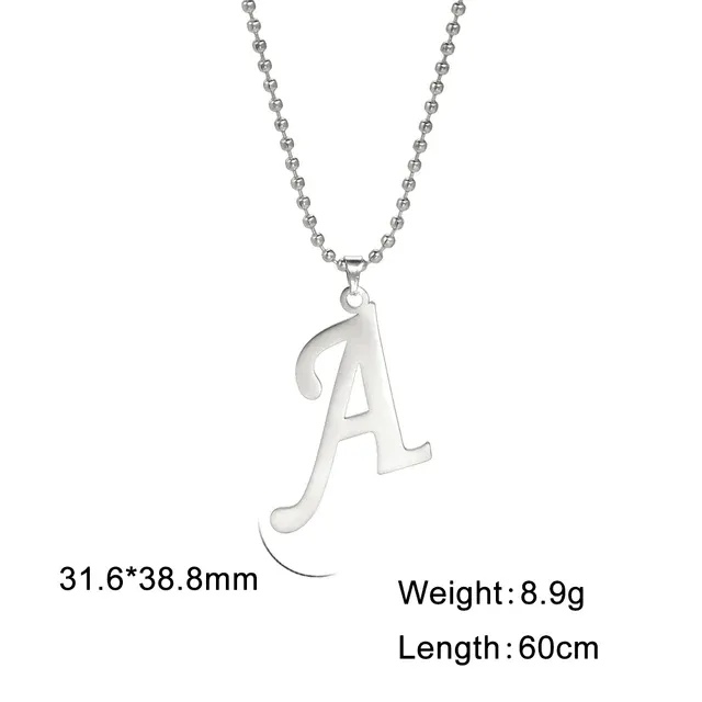 Hot Sales Skyrim Stainless Steel Initial A-Z Capital Letter Pendant Necklace for Men Alphabet Beaded Chain Necklaces Fashion_ipsvogv.com