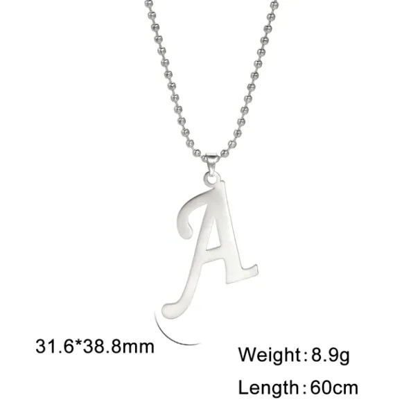 Hot Sales Skyrim Stainless Steel Initial A-Z Capital Letter Pendant Necklace for Men Alphabet Beaded Chain Necklaces Fashion_ipsvogv.com
