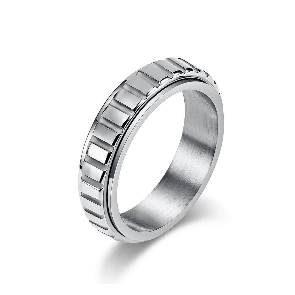 Jewelry gender neutral style rotatable lattice titanium steel ring ring cold niche male and female index finger accessories_ipsvogv.com