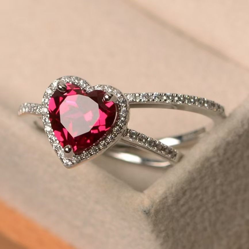 Popular Double Layer Red Love Zircon Couple Wedding Fashion Pair Ring_ipsvogv.com