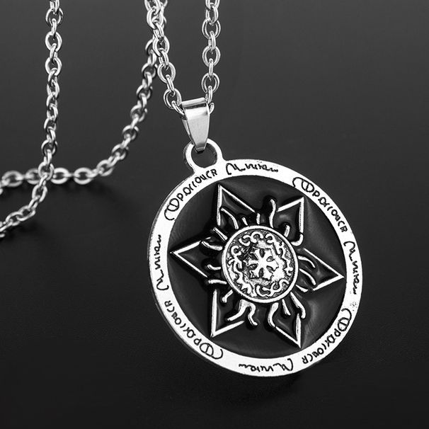 2021 New Drip Oil Round Brand Flower Shaped Leather Rope Necklace Student Couple Small Pendant Men and Women Titanium Steel Jewelry_ipsvogv.com