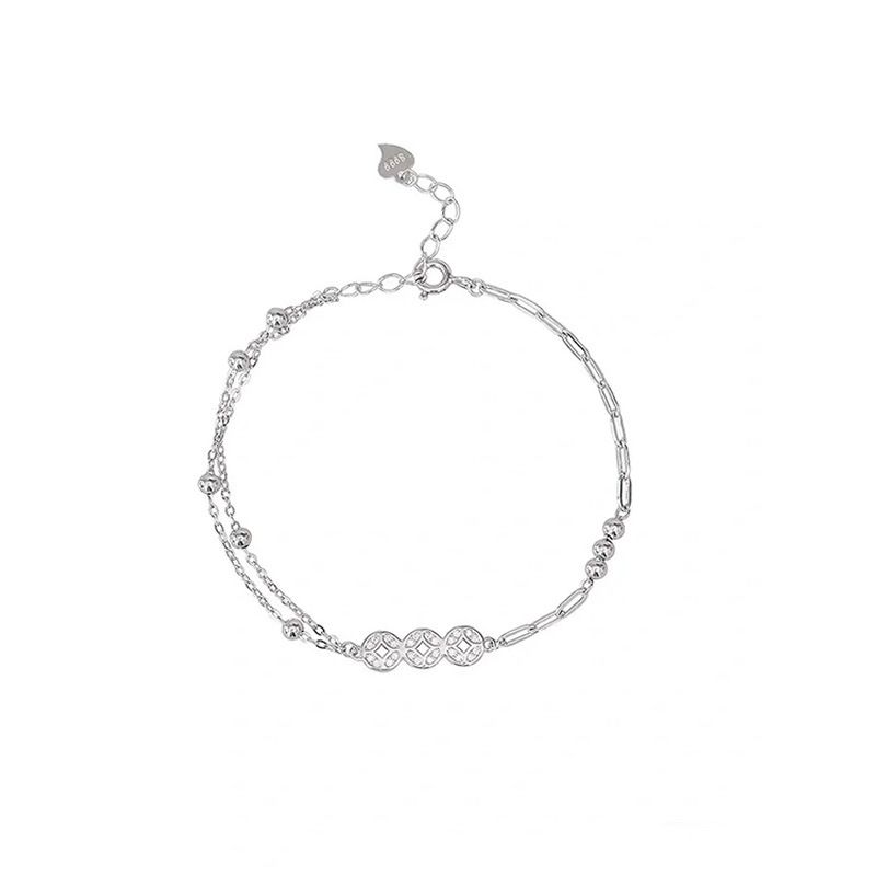 S999 Pure Silver Copper Coin Bracelet With Niche Design, High-end Feel, Simple New Style For Girls, Cool And Trendy_ipsvogv.com