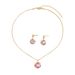 Minimalist Korean style women's necklace, earring, jewelry set, niche with pink diamond flower design, collarbone chain,_ipsvogv.com