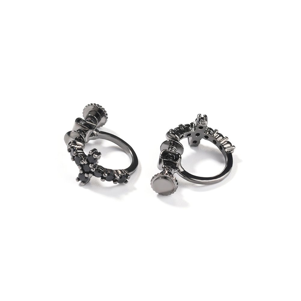 Women's Jewelry Classic Hip Hop Simple Earrings Personality Black Spiral Buckle Cross Earrings 5A Zircon Ear Jewelry_ipsvogv.com