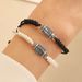 Couples Sports Bracelet Set - Black & White Braided (Super Bowl Fan Gift, Matching Pair)_ipsvogv.com