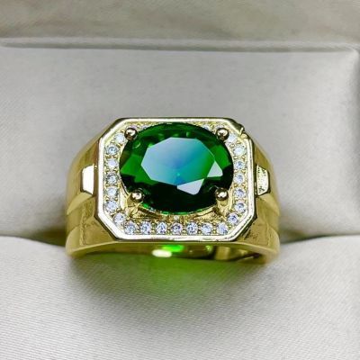 style Emerald Color Domineering Men's Green Shafray Green Tourmaline Does Not Fade Ring_ipsvogv.com