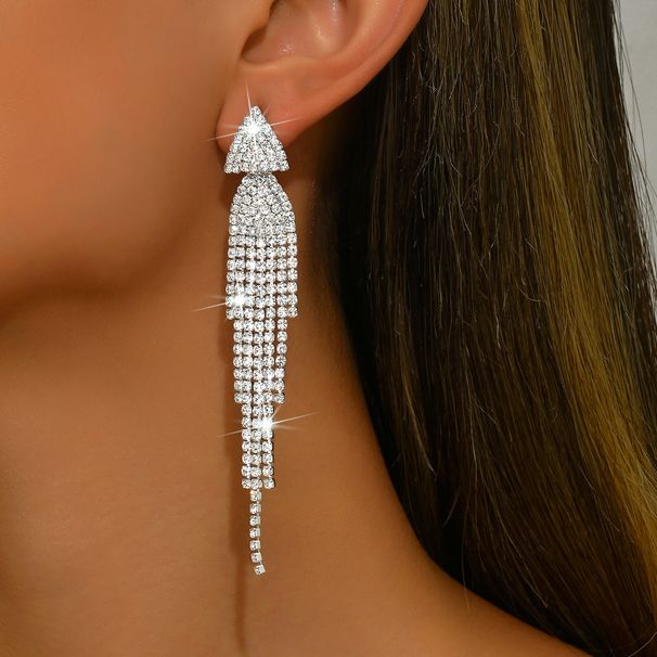 Unisex Diamond Waterfall Tassel Pendant Earrings Exaggerated New Fashion Dance Nightclub Super Flash Earrings_ipsvogv.com