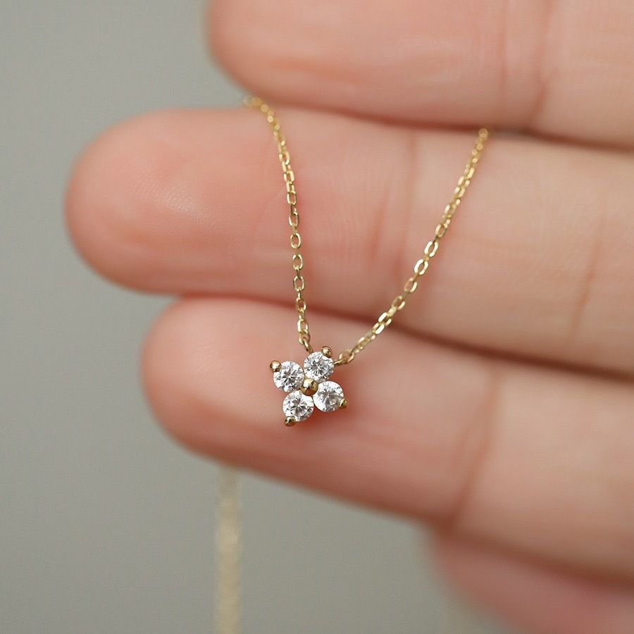 S925 Sterling Silver Necklace Female Lucky Clover Plated 14K Gold Super Flash Four Leaf Clover Advanced Pendant Necklace_ipsvogv.com