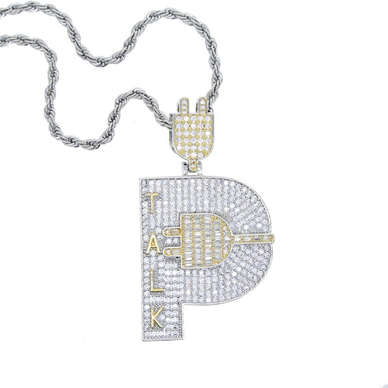 Men's Jewelry Plug Letter TALK Zircon Pendant Hip Hop Street Trend Necklace_ipsvogv.com