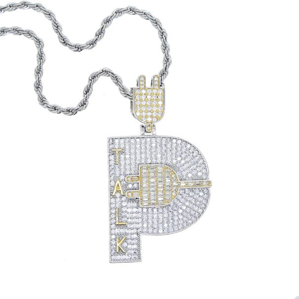 Men's Jewelry Plug Letter TALK Zircon Pendant Hip Hop Street Trend Necklace_ipsvogv.com