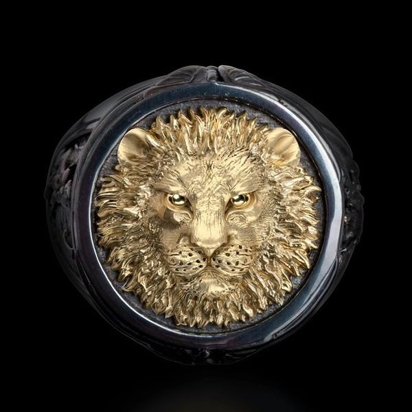 Men's Plated Two Tone Ring, Powerful And Creative Lion Head Shining Black Gold Divided Hand Jewelry_ipsvogv.com