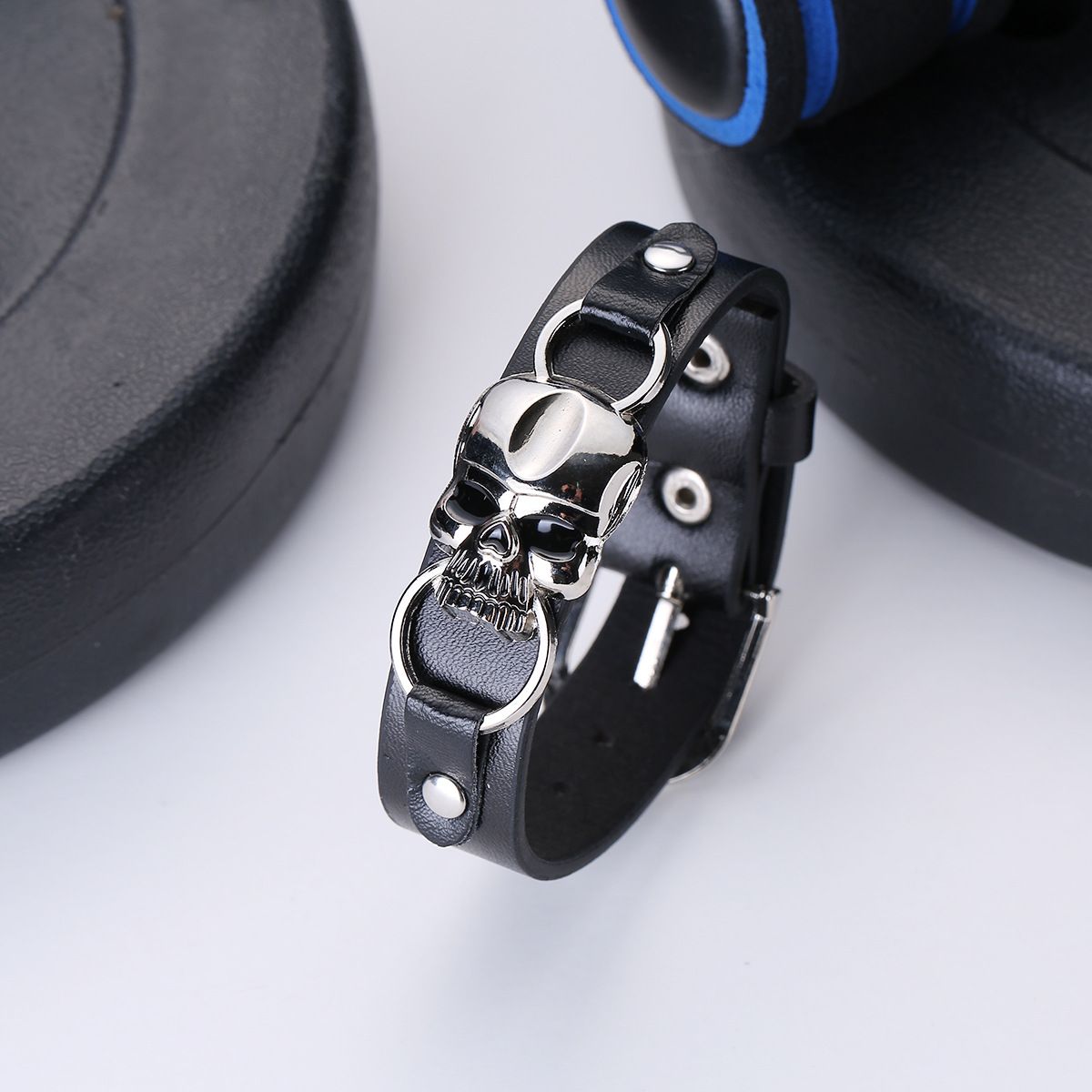Personalized PU Punk Skull Men's Leather Bracelet_ipsvogv.com