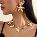 Ocean Vacation Style Starfish Pendant Necklace, Fashionable And Personalized Geometric Metal Face Accessories Set_ipsvogv.com