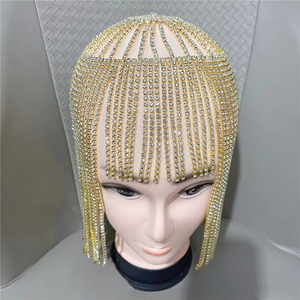 Hair accessories Bohemian exaggerated full diamond rhinestones retro ethnic style long tassel headdress_ipsvogv.com