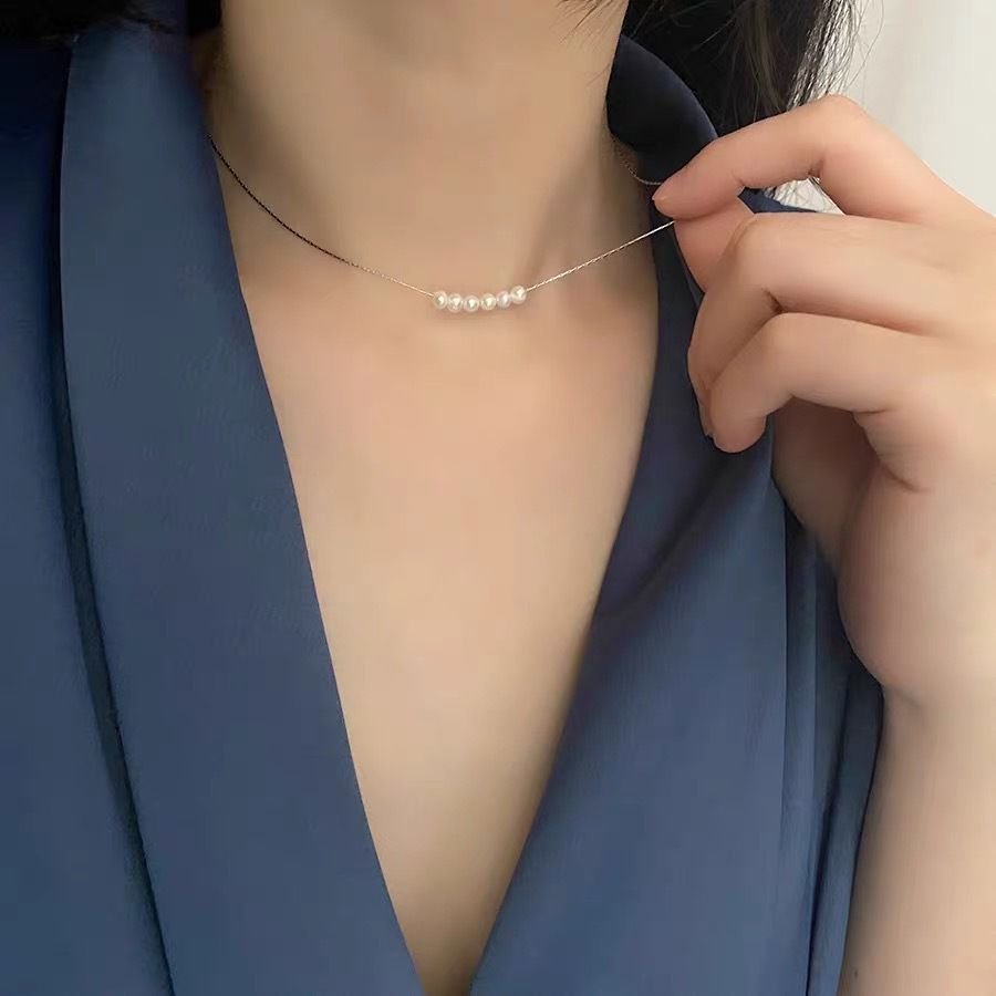 New Pure Silver Necklace, Simple And Versatile Accessories, Natural Freshwater Pearls, Smiling Collarbone Chain, Women's_ipsvogv.com