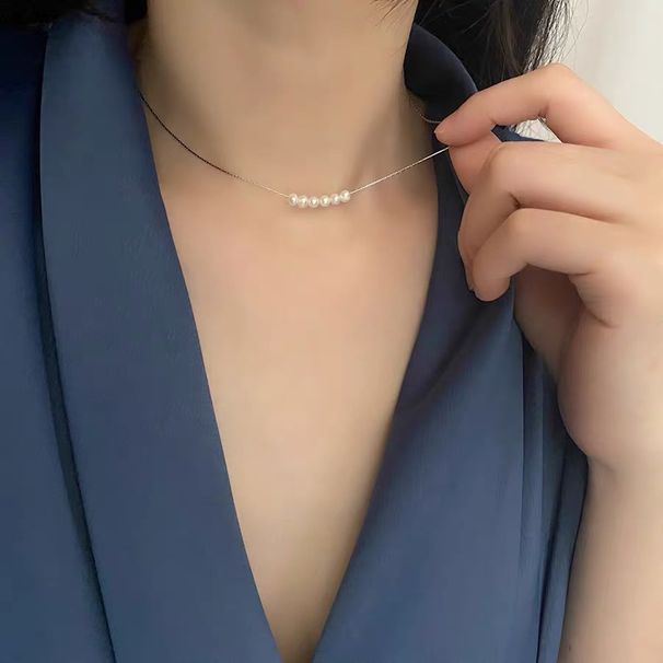 New Pure Silver Necklace, Simple And Versatile Accessories, Natural Freshwater Pearls, Smiling Collarbone Chain, Women's_ipsvogv.com