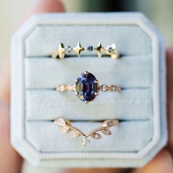 Sanjie 2025 New Creative Color Separation Three Piece Ring Temperament Simple Rose Gold Set Jewelry Ins Style_ipsvogv.com