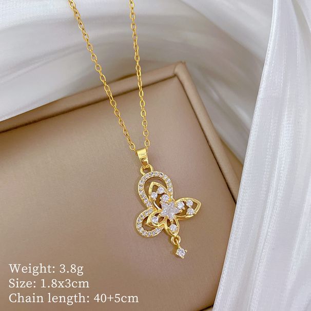 Double 【 】 Layered Butterfly Light Luxury Charm Gorgeous Full Diamond Necklace Women's Versatile Clavicle Chain Titanium 【 】_ipsvogv.com