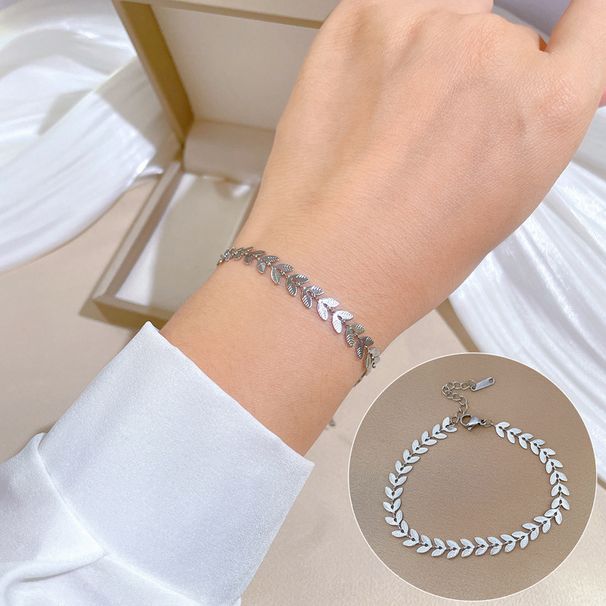 【 Full body titanium steel 】 Dongdaemun extremely simple style, leaf personality chain bracelet, female internet_ipsvogv.com