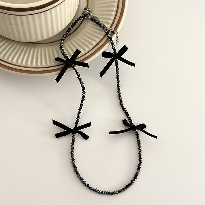 Black Necklace For Women, Clavicle Chain, Pure Desire Hot Girl Lace Bow Double Layer Pendant, Light Luxury Neckband_ipsvogv.com