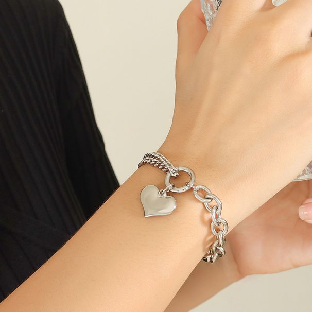 Minimalist Style Design Cuban Spliced Chain Heart Bracelet Gold-Plated Jewelry For Women_ipsvogv.com