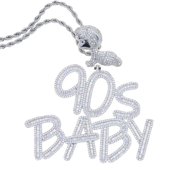 Men's Punk Style Zircon Letter Necklace - 90S Baby Hip Hop Chain With Cubic Zirconia, Adjustable 24-32 Inches (Silver/Gold) Zircon Men's Necklace_ipsvogv.com