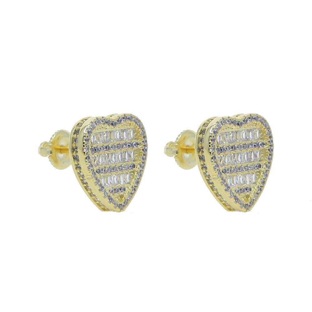 Ins Men's And Women's Hip Hop New Full Diamond Heart Shaped Earrings Threaded Ear Needles hip Hop Jewelry_ipsvogv.com