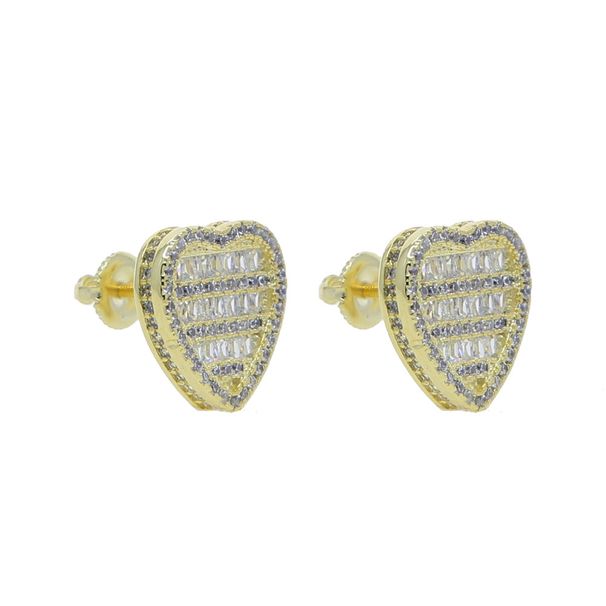 Ins Men's And Women's Hip Hop New Full Diamond Heart Shaped Earrings Threaded Ear Needles hip Hop Jewelry_ipsvogv.com