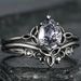 Sanjieins Inlaid Water Drop Zircon Gun Black Plated Women's Flower Pair Ring New_ipsvogv.com