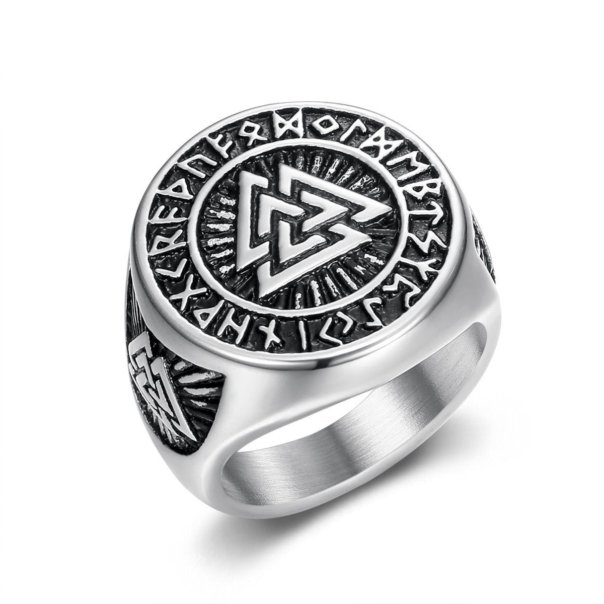 Men's Celtic Knot Viking Norse Triangle Symbol Valknut Ring_ipsvogv.com