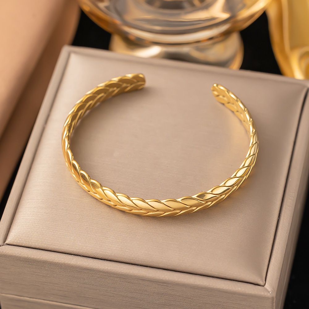 INS Fashion New Gold Plated Stainless Women's Jewelry Wheat Ear Shape Titanium Steel Open Bracelet_ipsvogv.com