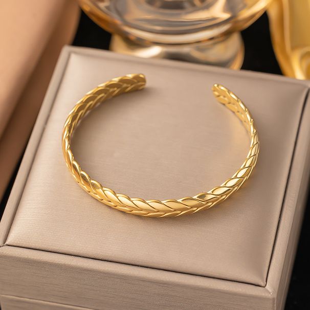 INS Fashion New Gold Plated Stainless Women's Jewelry Wheat Ear Shape Titanium Steel Open Bracelet_ipsvogv.com