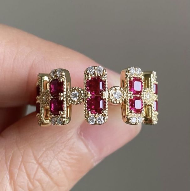 Medieval Jewelry Heavy Industry Ring Women's Instagram Style Gold Plated Brushed Light Luxury Set With Diamonds, Unique_ipsvogv.com