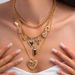 Wind Ins Pattern Heart-shaped Bow Pendant Necklace, Geometric Metal Chain, Stacked Collarbone Necklace_ipsvogv.com