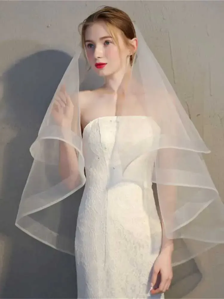 Wedding Hair Jewelry Simple Short Double Layered Headscarf Bride Wedding Dress Hot Selling Accessories With Hair Comb_ipsvogv.com