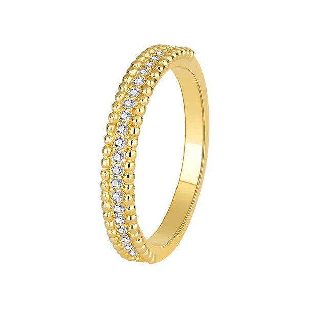 Fashion Simple Small Round Beads Micro Inlaid Zircon Ring Female Brass Gold Plated Light Luxury Cold Style Ring_ipsvogv.com