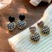 Wom's Earrings Retro Love Autumn And Winter Fashion Design Korean Short Houndstooth Plaid Peach Heart Earrings For_ipsvogv.com