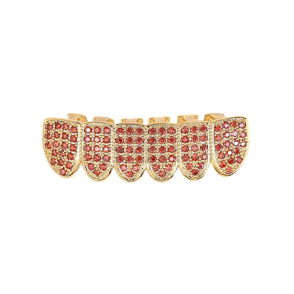 Hip Hop Braces, Colored Micro Inlaid Zircon Braces, Pomegranate Red Zircon Gold Braces, Hip Hop Braces, Men's Jewelry_ipsvogv.com