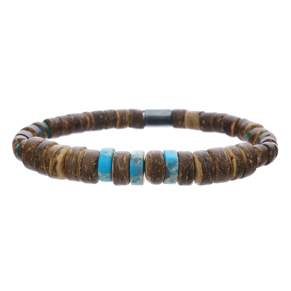 Turquoise Wood Beads Elastic Bracelet Bohemian Beach Style Braided Adjustable Men's Bracelet Anklet_ipsvogv.com
