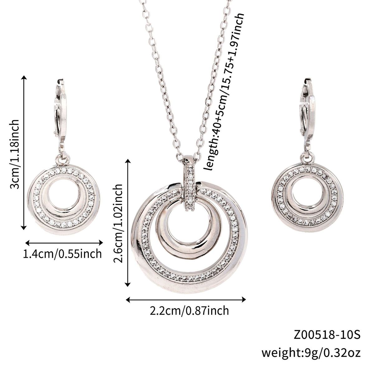 Women's Jewelry Set Simple High End Personality Retro Round Double Circle Micro Inlaid Necklace Earrings Jewelry Set_ipsvogv.com