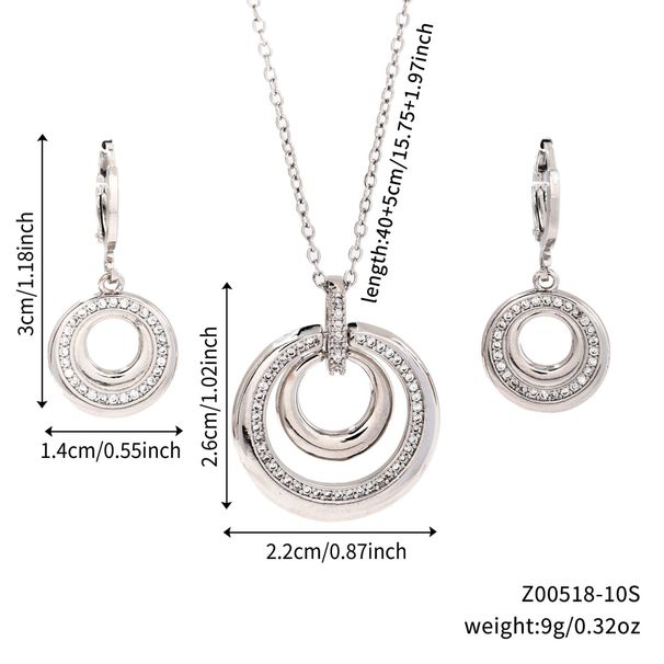 Women's Jewelry Set Simple High End Personality Retro Round Double Circle Micro Inlaid Necklace Earrings Jewelry Set_ipsvogv.com