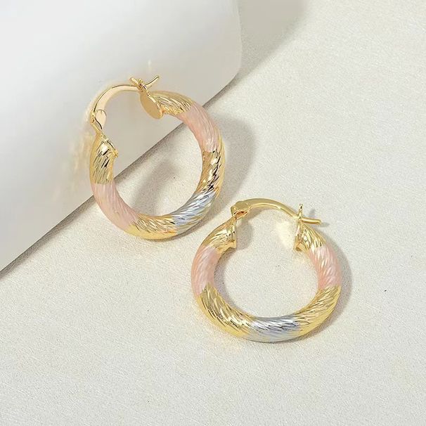 Unisex Brass With Real Gold Plating, Hot Selling Across Fashionable Three Color Circle Earrings, Ladies' Versatile Earrings_ipsvogv.com
