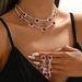 Square Double Layer Necklace Tassel Earrings Light Luxury Wedding Two-Piece Set Multicolor_ipsvogv.com