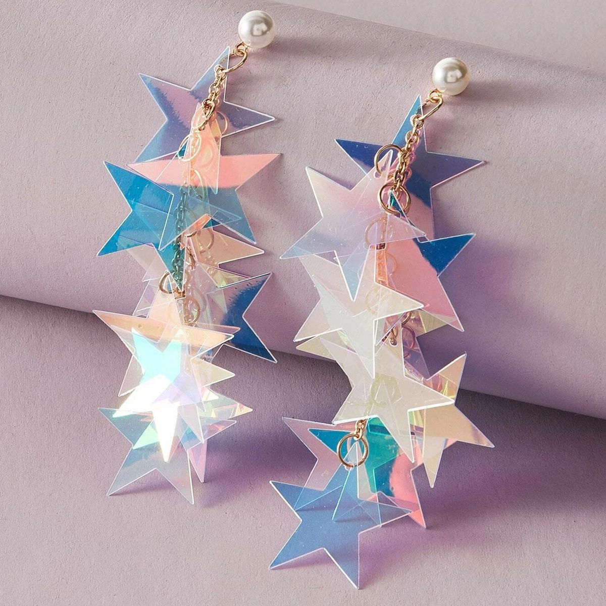 Earrings Laser Shiny Earrings Five Pointed Star Tassel Sequin Mermaid Earrings Temperament Colorful Summer Pearl Earrings_ipsvogv.com