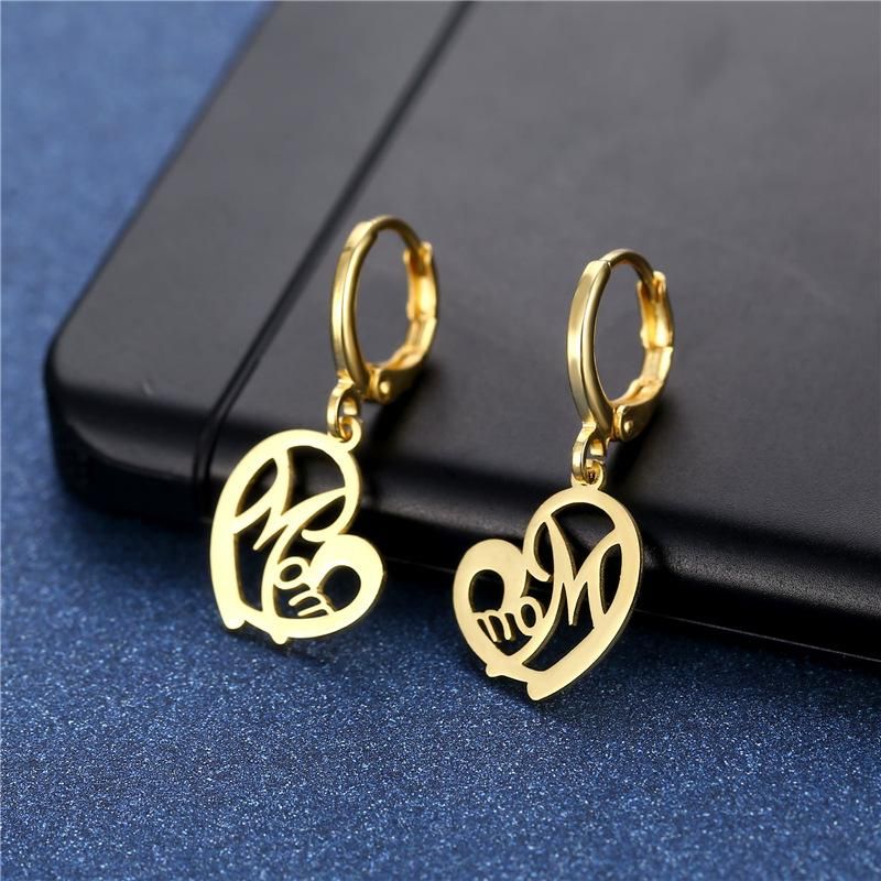 Gold Color Heart Letters MOM Drop Earrings For Women Stainless Steel Romantic Fashion Ear Dangle Earring Jewelry Gifts_ipsvogv.com