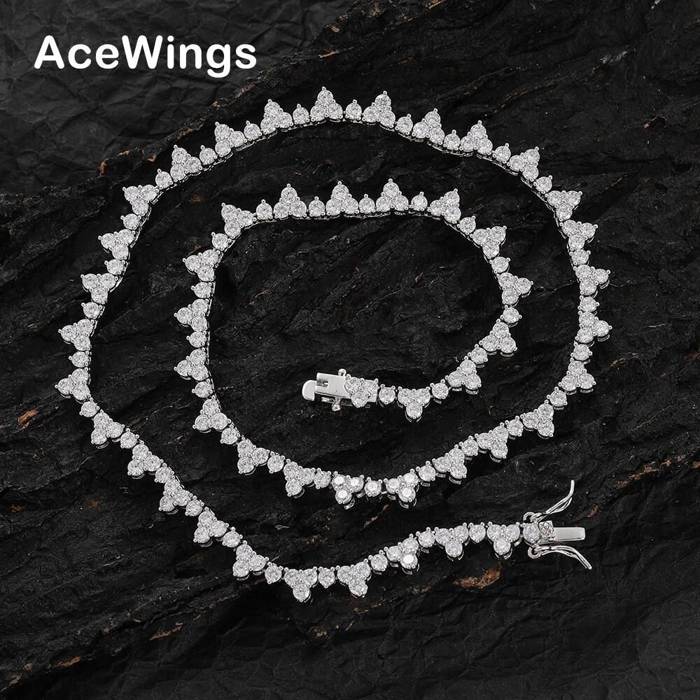 Hip Hop Zircon For Women Mixed Weave Flower Shape Three-Prong Tennis Chain Women's Personalized Layered Necklace_ipsvogv.com