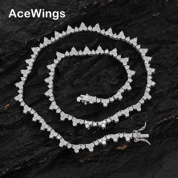 Hip Hop Zircon For Women Mixed Weave Flower Shape Three-Prong Tennis Chain Women's Personalized Layered Necklace_ipsvogv.com