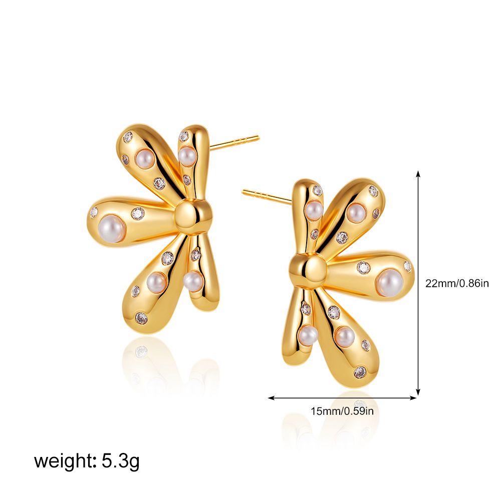 Women’s Jewelry Set Fashion Retro Exaggerated Flower Earrings Pearl Diamond Earrings INS Style Simple Symmetrical Earrings_ipsvogv.com