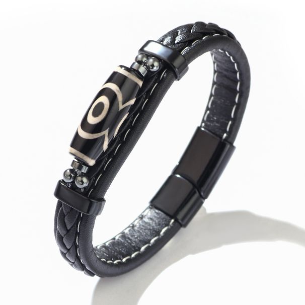 Men's Jewelry Retro Bracelets Ethnic Style Men's Bracelets Fashionable Men's Hand Woven Dzi Beads Dark Blue Leather Bracelet_ipsvogv.com