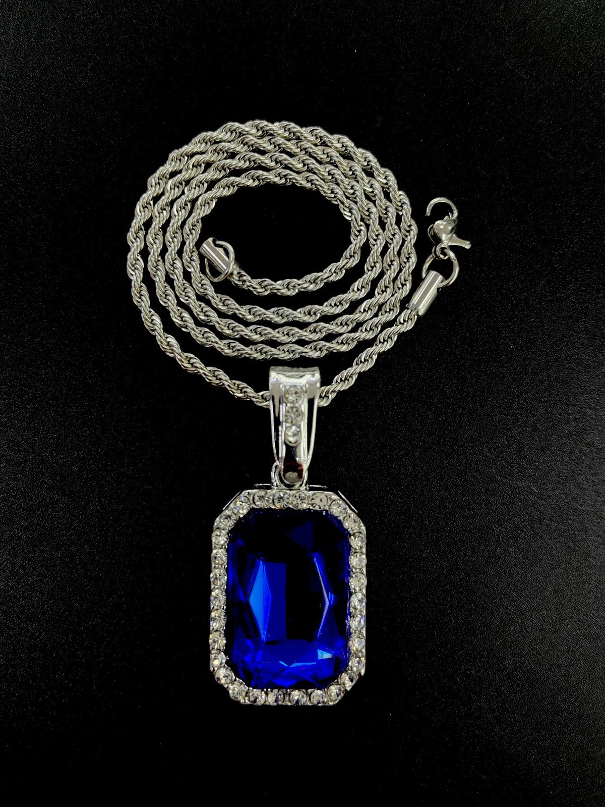 Men’s Jewelry Set Fashion Specializes In Mixed Color Cuban Chain Blue Gemstone Pendant New Men's Necklace Jewelry_ipsvogv.com